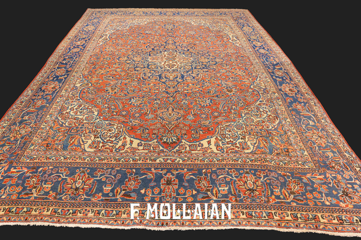 Antique Kashan Rug Rust/Blue Color n°:47558592